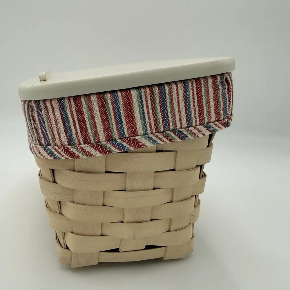 Longaberger Recipe Basket Complete Set Lid Protector Blue Red Stripe Liner USA